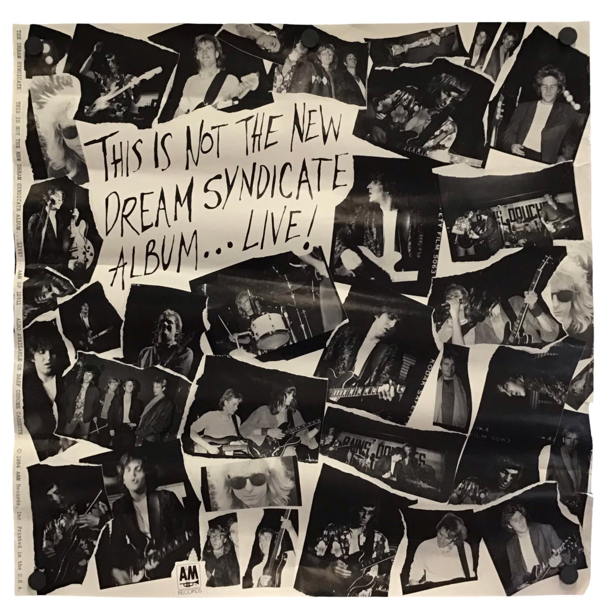 A square black-and-white collage poster or print featuring numerous overlapping concert photos and a handwritten text box that reads, 'THIS IS NOT THE NEW DREAM SYNDICATE ALBUM.