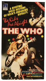 Promo poster of the film about The Who. The cover features black, red, yellow, and white graphics with photos of band members performing live.