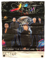 A vintage concert poster for the band Yes, featuring the band members cut out and superimposed over a space-themed background with planets and the Earth. The poster includes the text 'Talk', 'Featuring "The Calling" and "Walls"', and 'On Tour'.