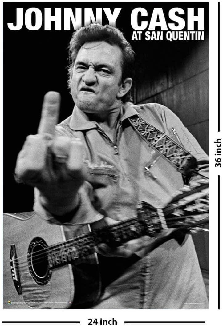 Johnny Cash Middle Finger San Quentin Poster - 24" x 36"