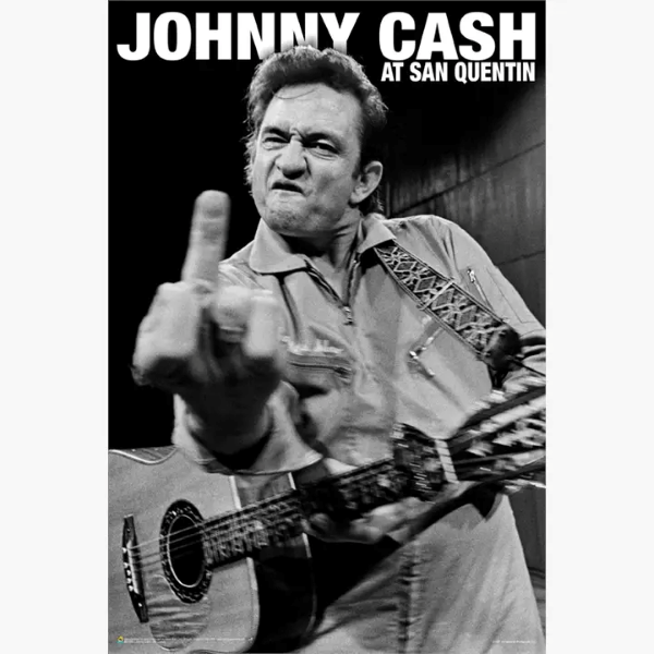 Johnny Cash Middle Finger San Quentin Poster - 24" x 36"